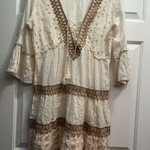 Bohemian Lace-Up Cream Dress